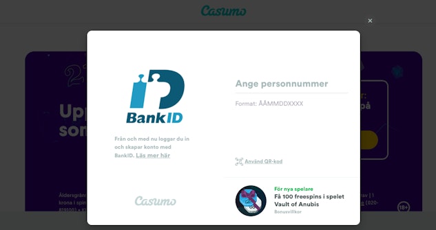 Casumo bettingsidor med Bank ID