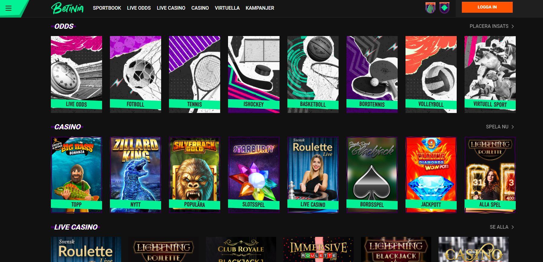 Så ser Betinias startsida ut.