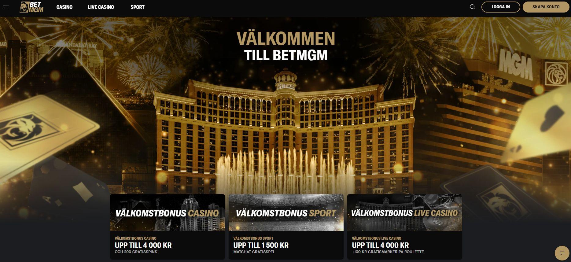 BetMGM:s snygga startsida