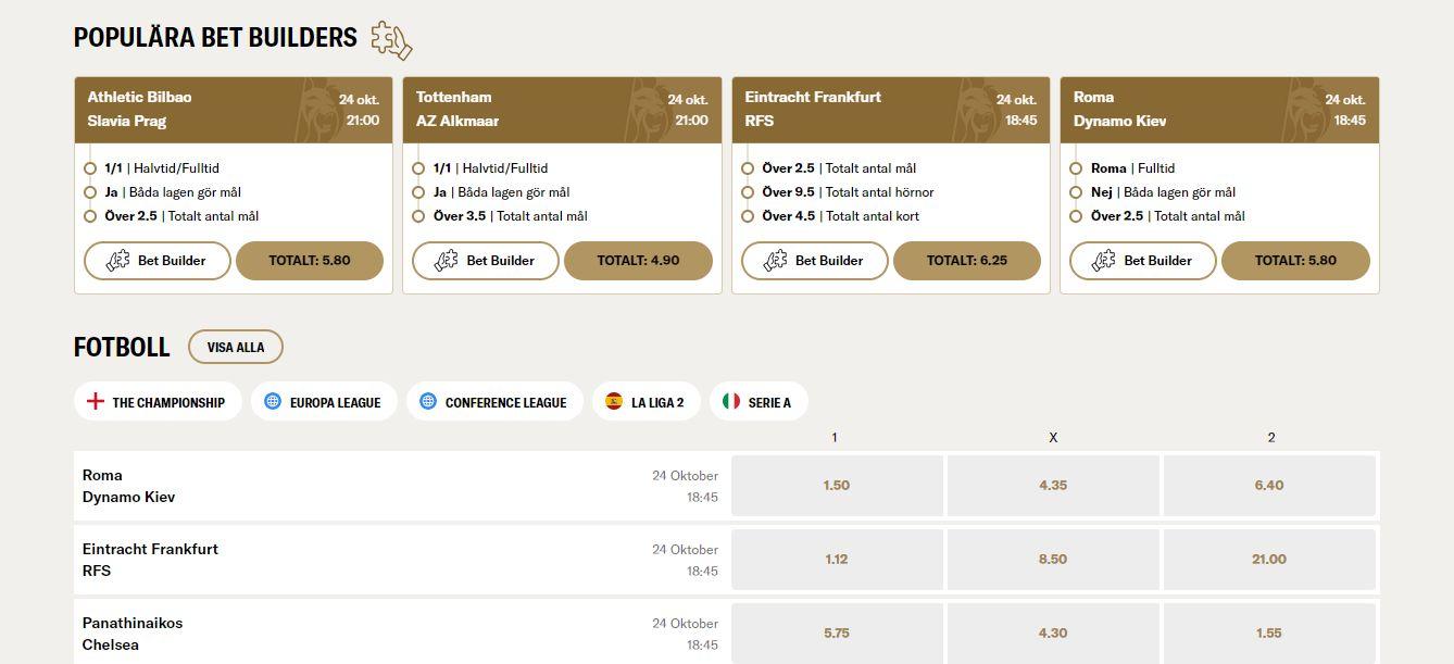 Sportsbooken (Kambi) som BetMGM kör med