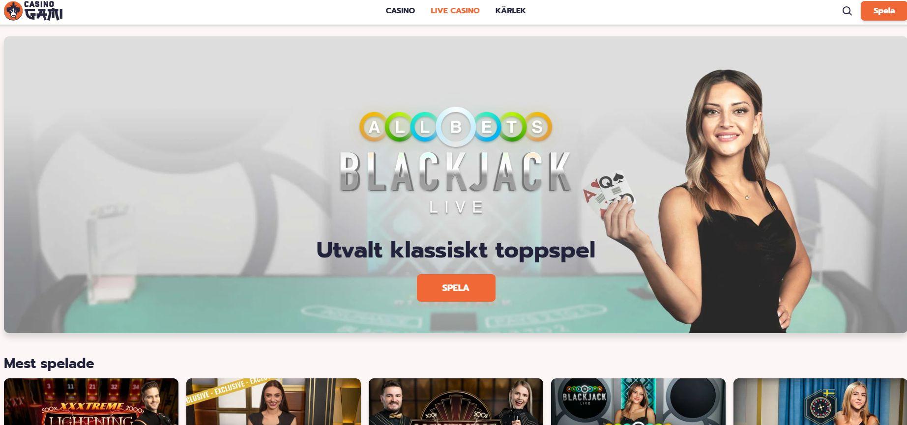Livecasinot som finns hos Casino Gami