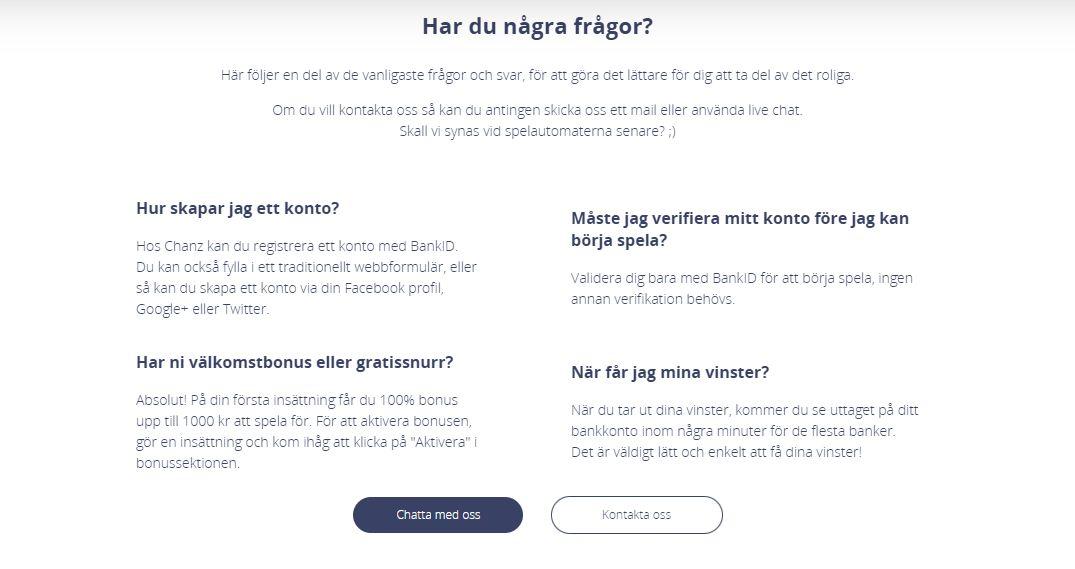 Chanz Casino kundtjänst