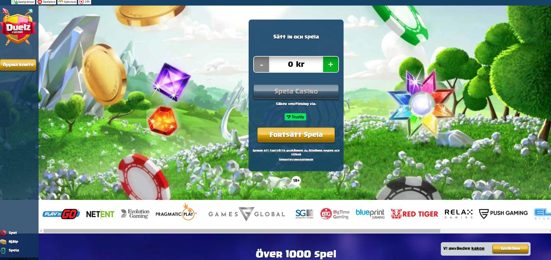 Duelz har en läcker startsida