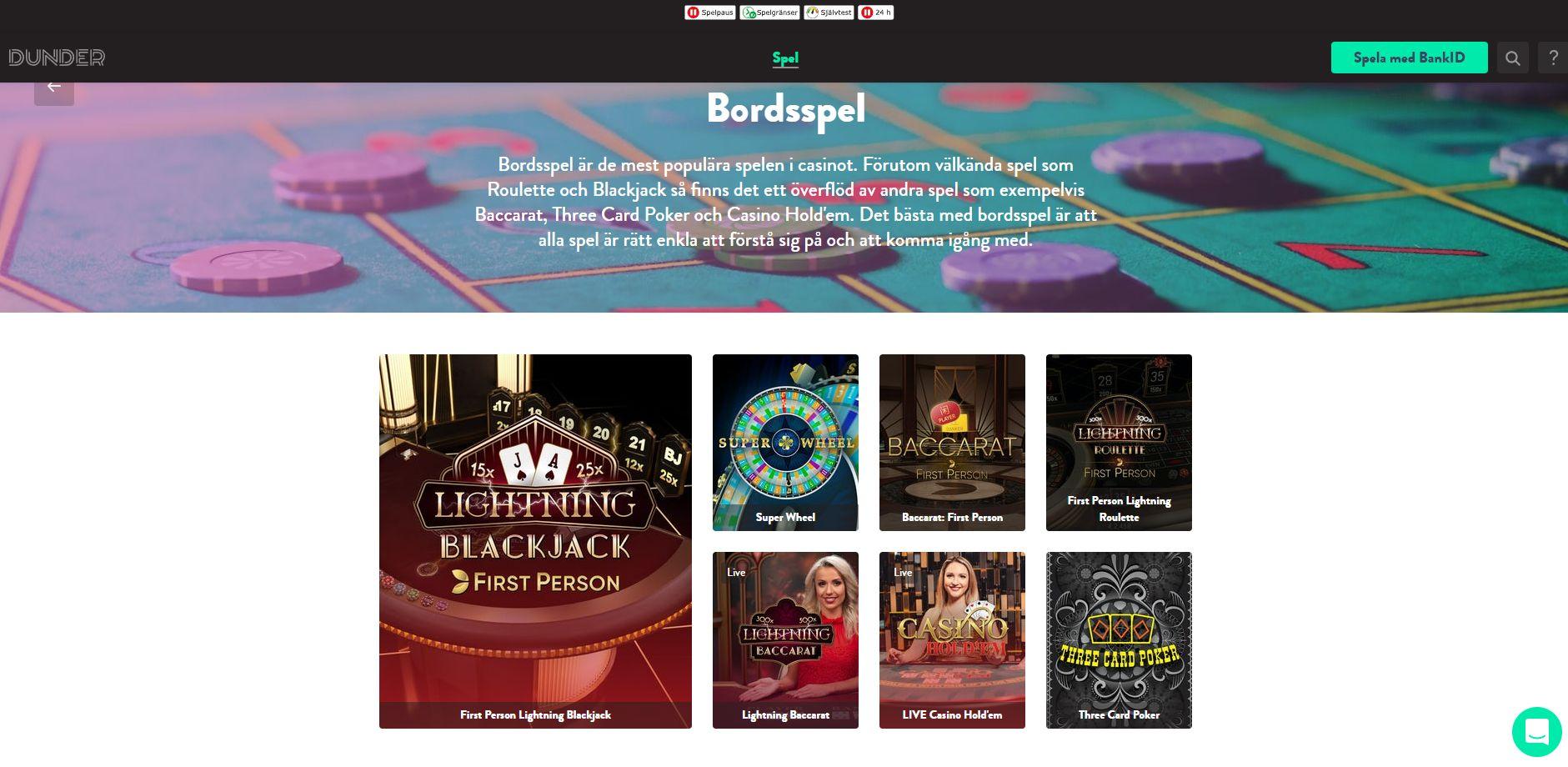 Bordsspel hos Dunder Casino