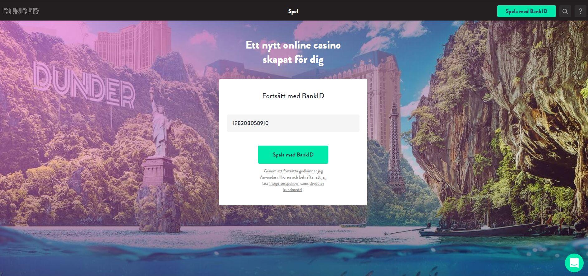 Dunder Casinos startsida