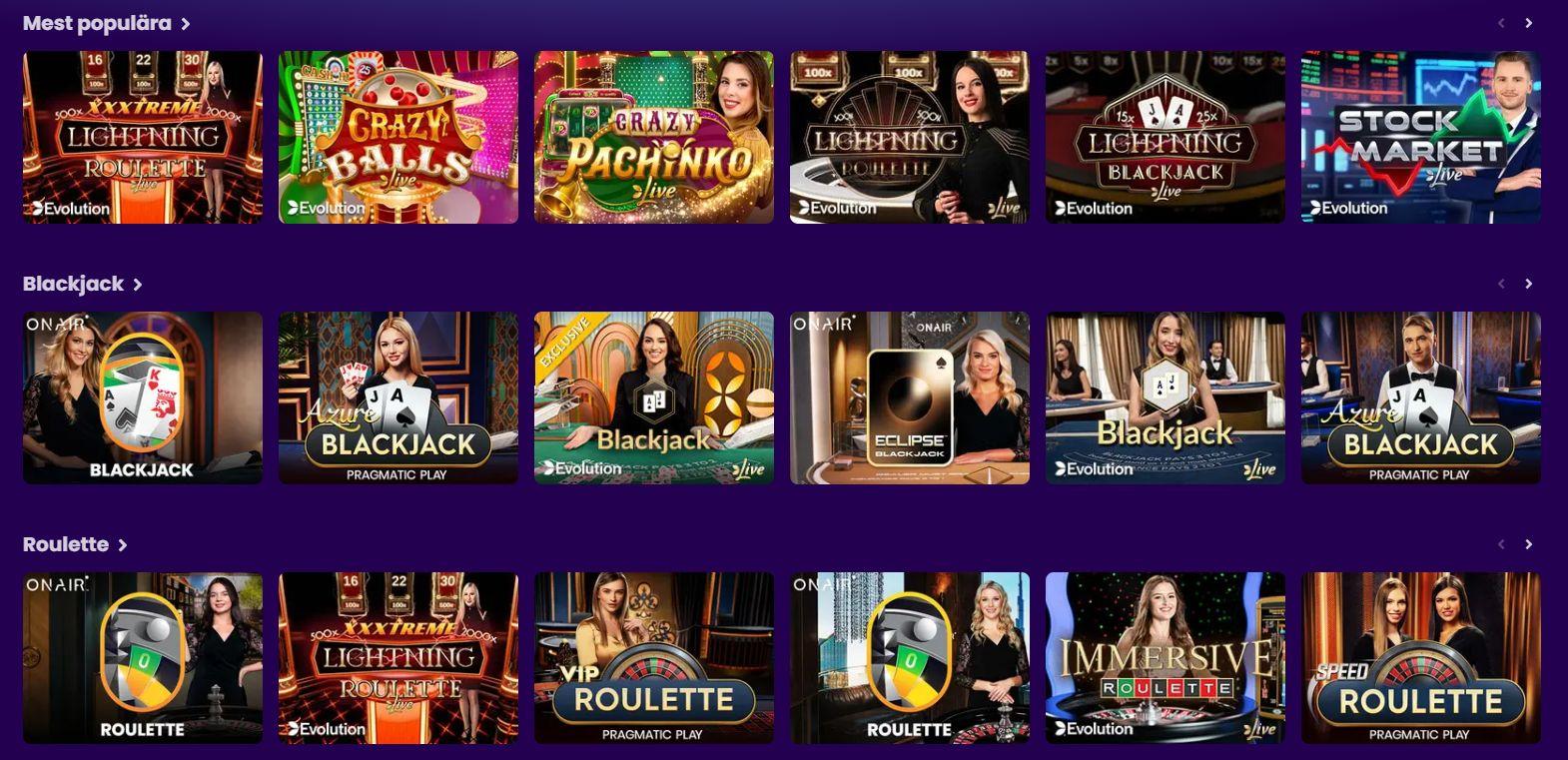 Flax Casino har ett omfattande livecasino