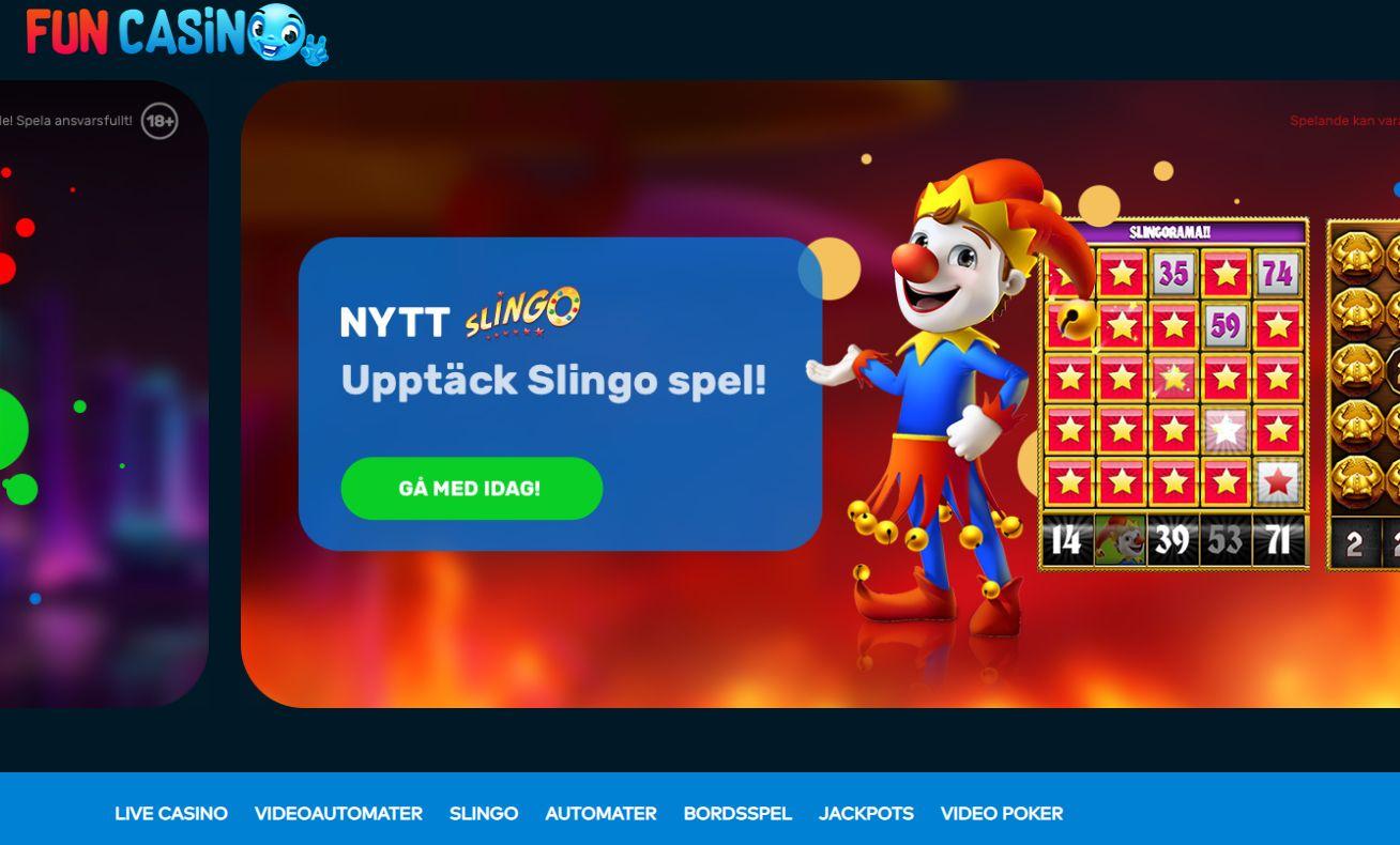 Så här ser Fun Casinos startsida ut