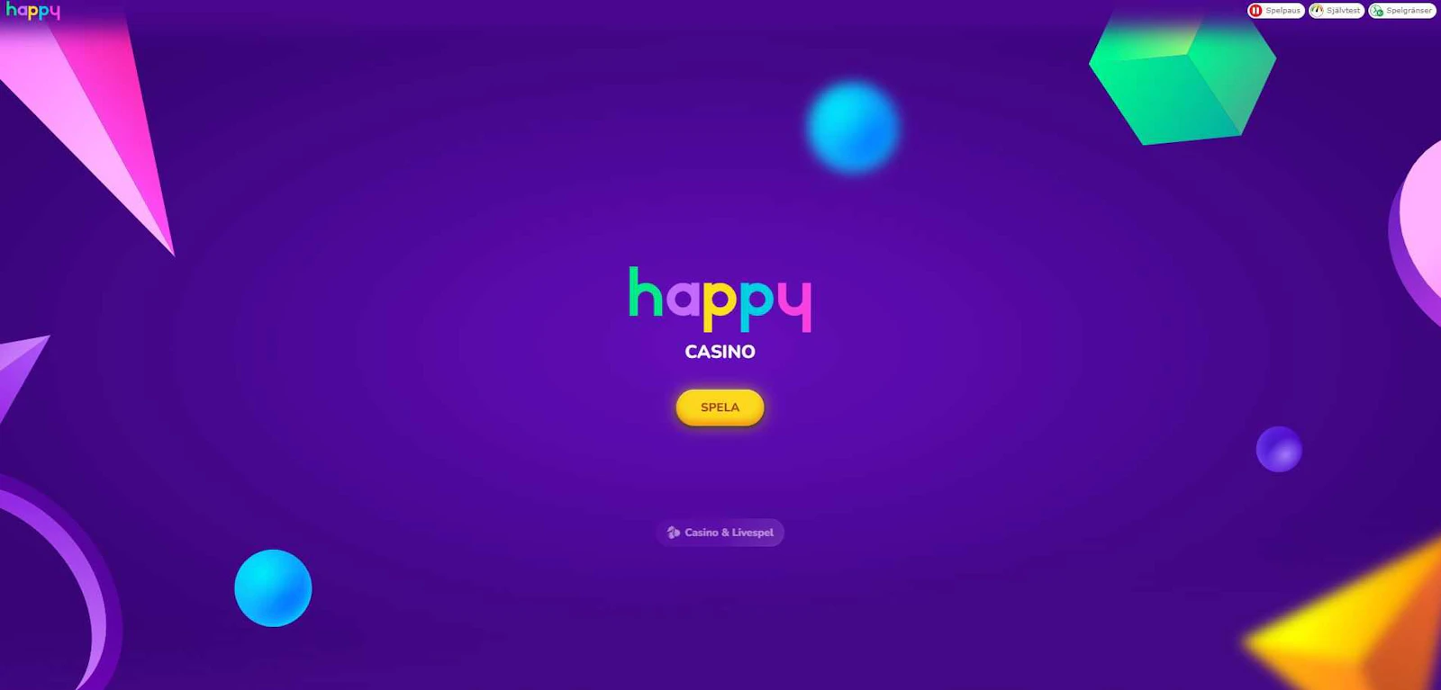 Så ser Happy Casinos startsida ut