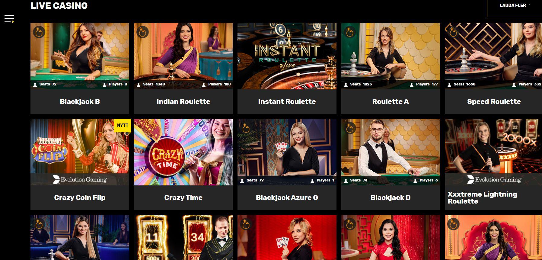 Det finns ett bra live casino hos Hyper