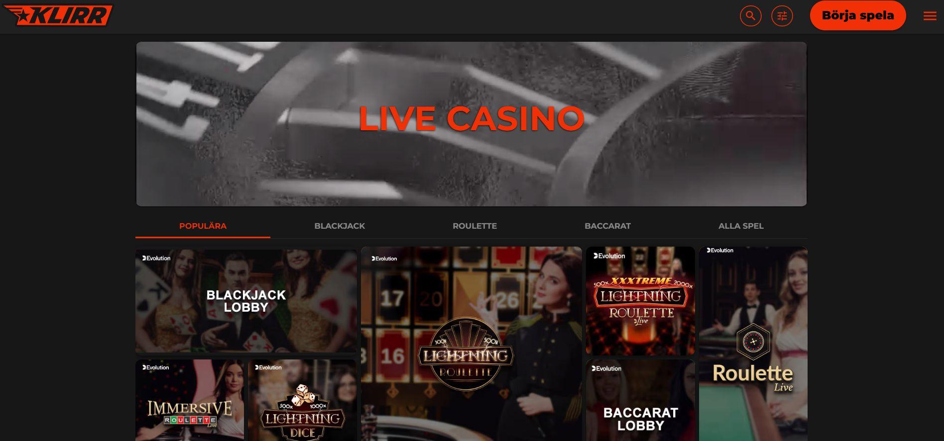 Livecasinot hos Klirr Casino