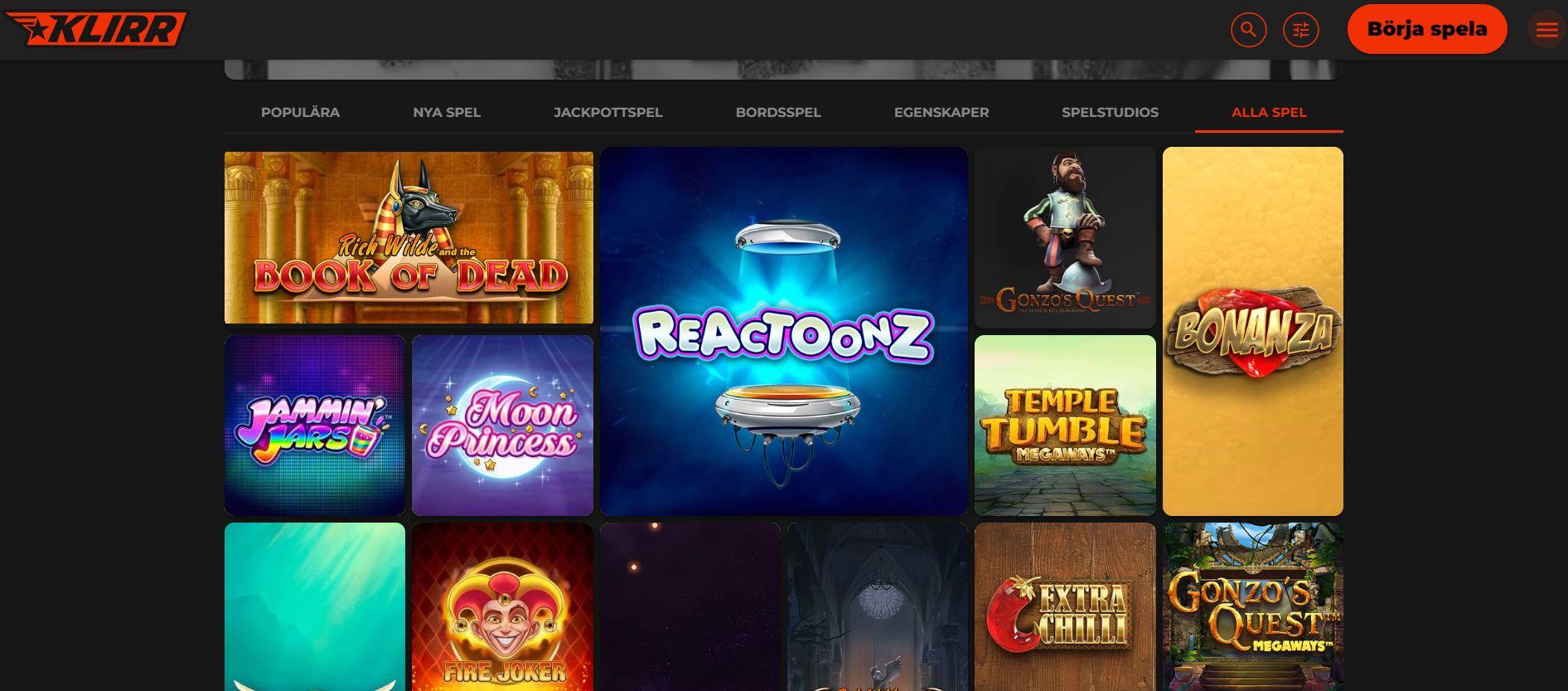 Spelautomater hos Klirr Casino