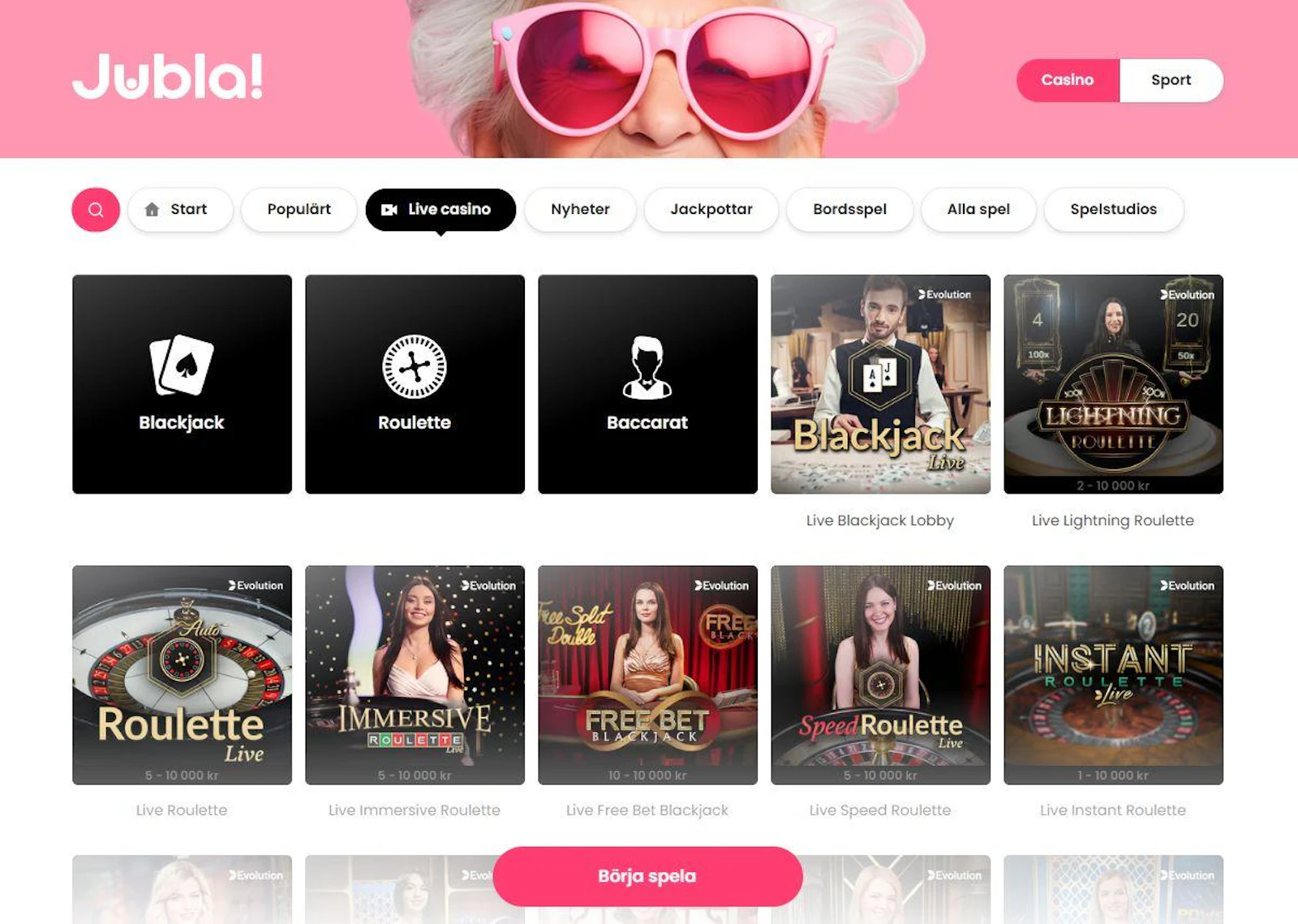 Jubla har ett spännande livecasino