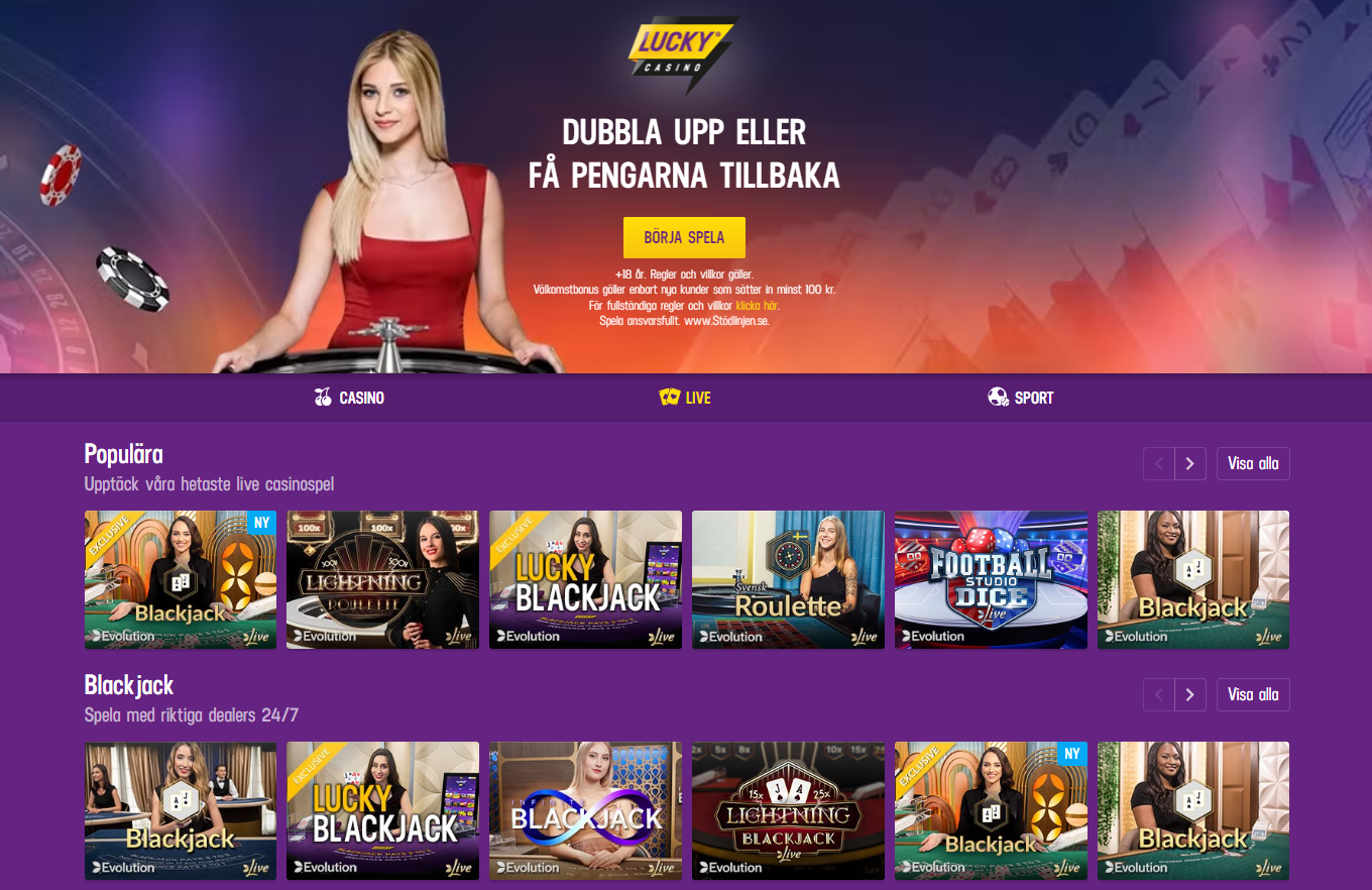 Lucky Casino har även ett livecasino