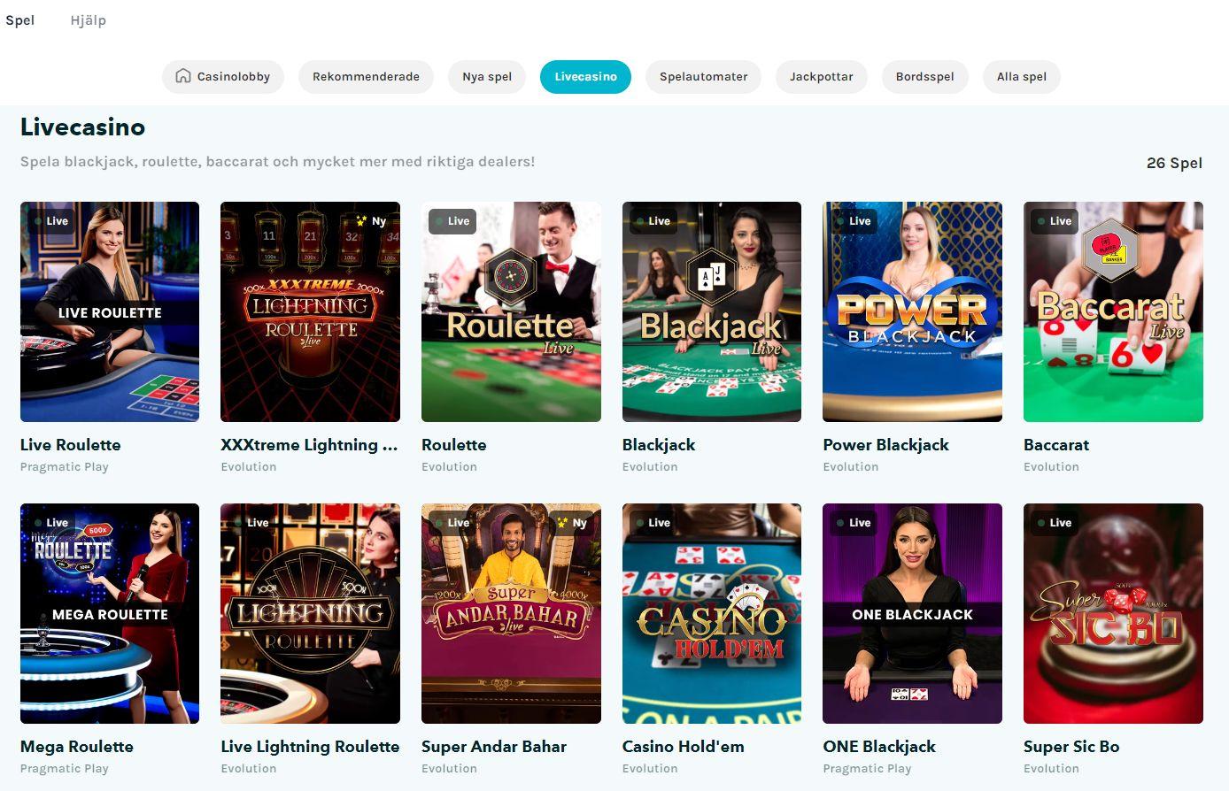 Lucky Days avdelning för livecasino