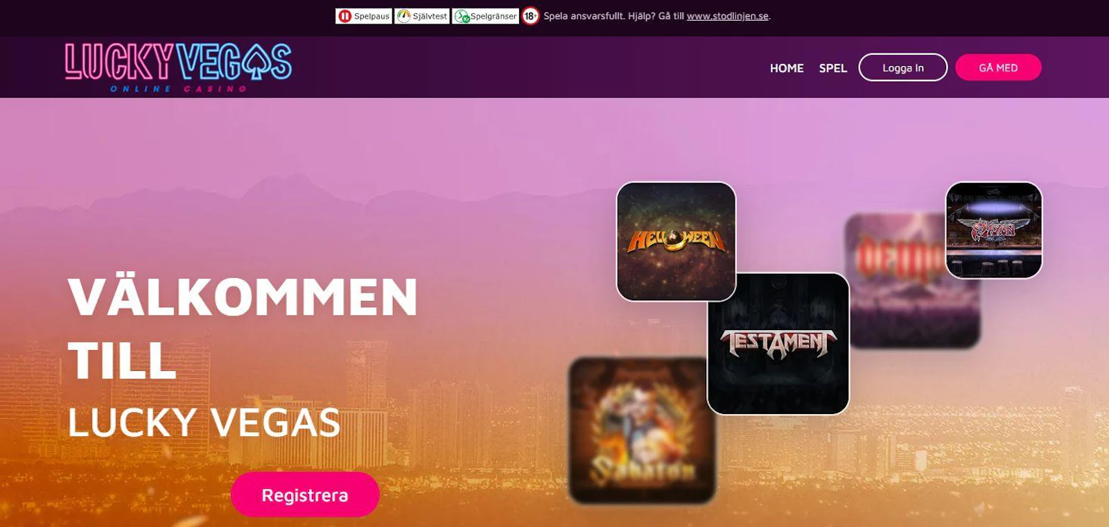 Startsidan hos Lucky Vegas