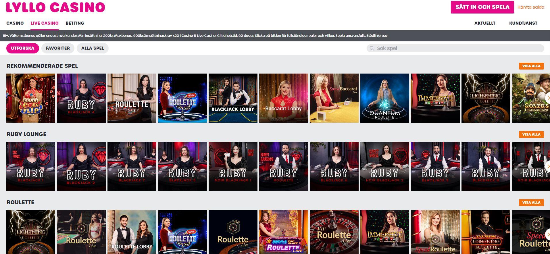 Live casinot hos Lyllo Casino