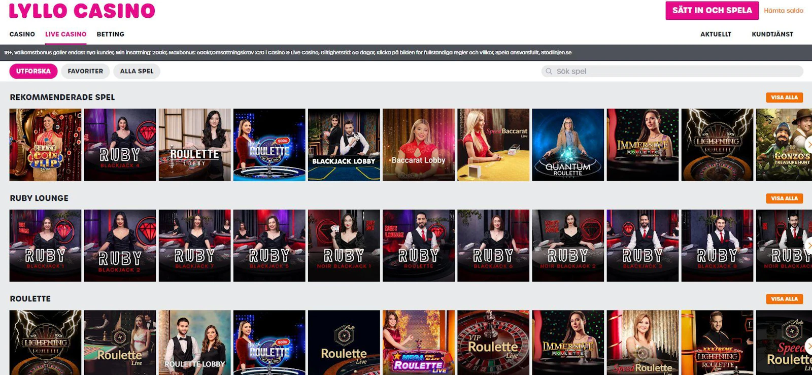 Live casinot hos Lyllo Casino