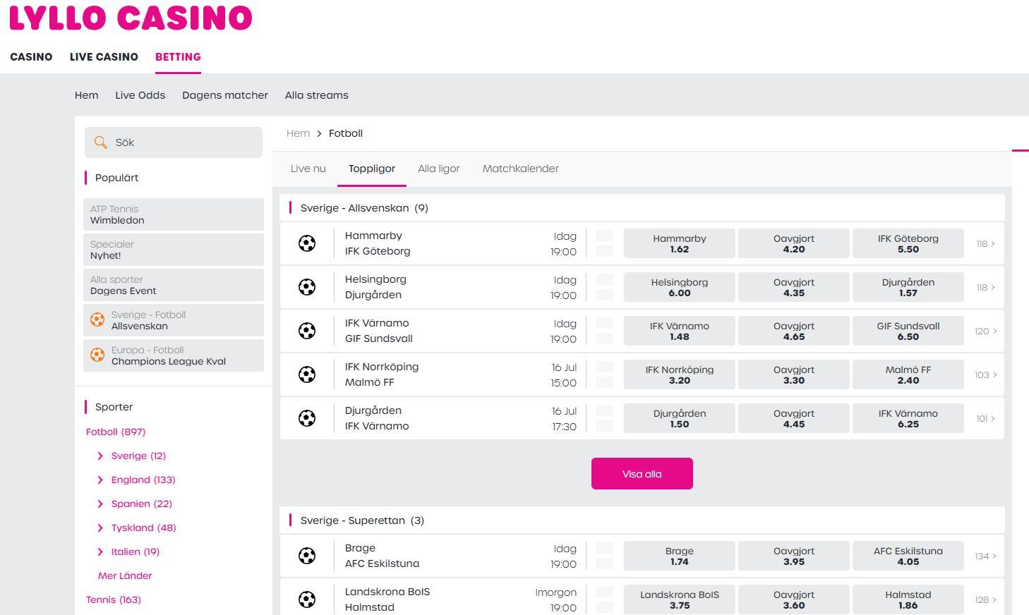 En titt på Lyllo Casinos sportsbook