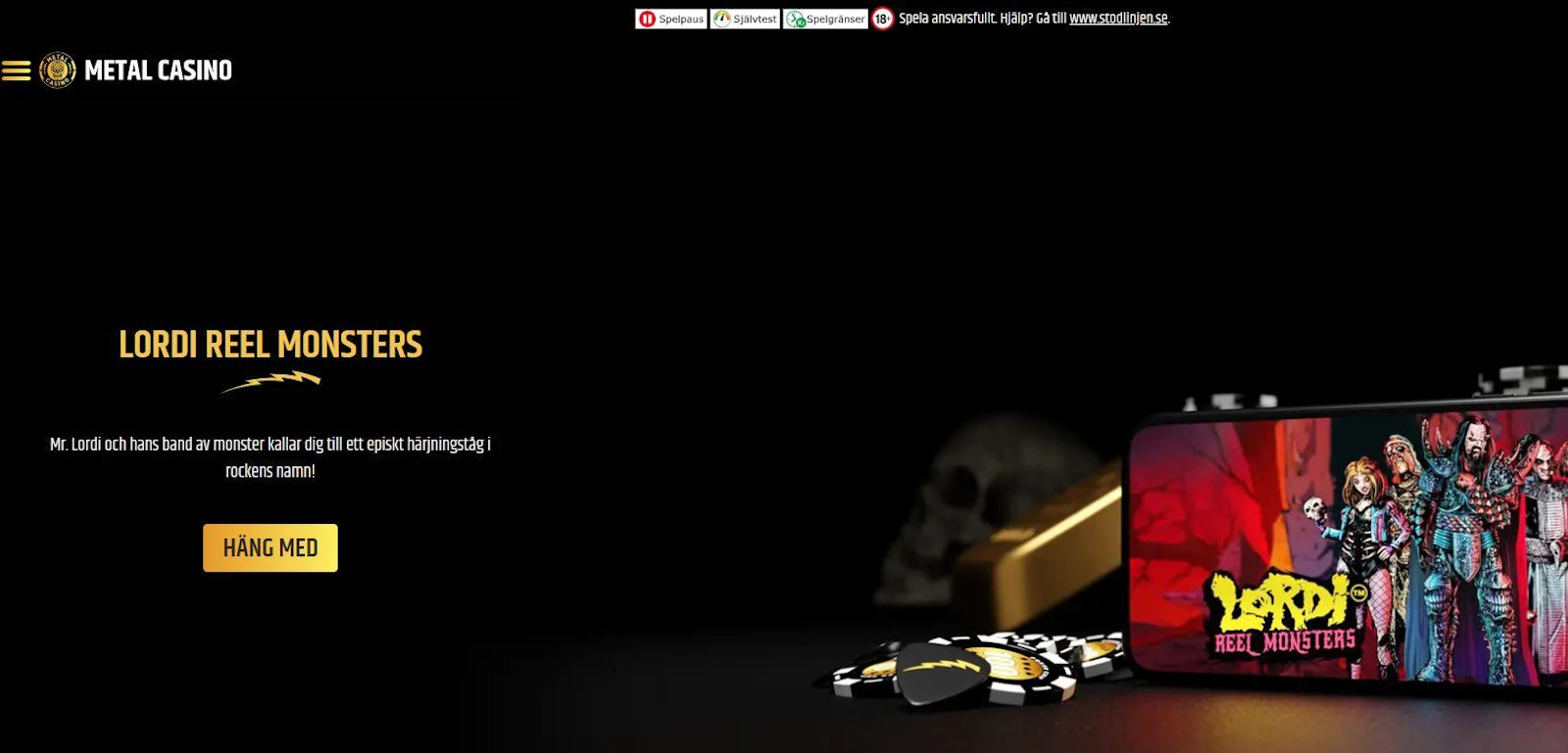 Startsidan hos Metal Casino