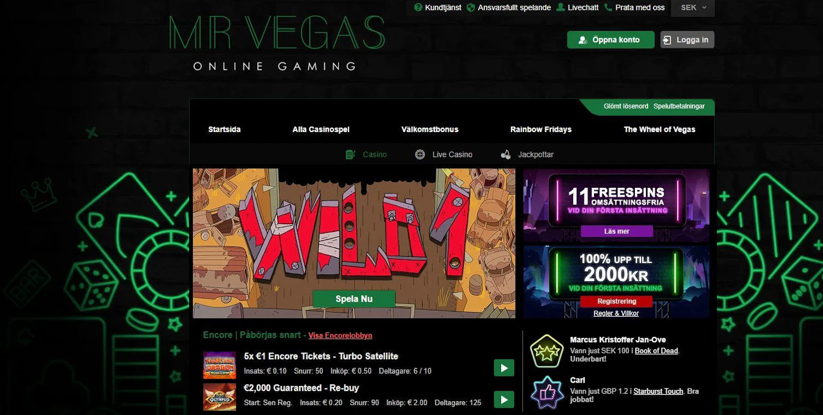 Startsidan hos Mr Vegas