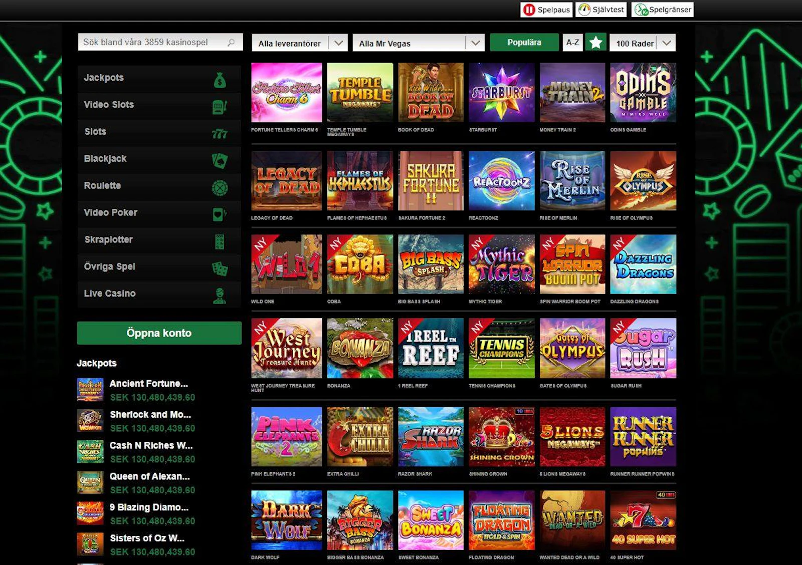 Utbudet av Mr Vegas videoslots