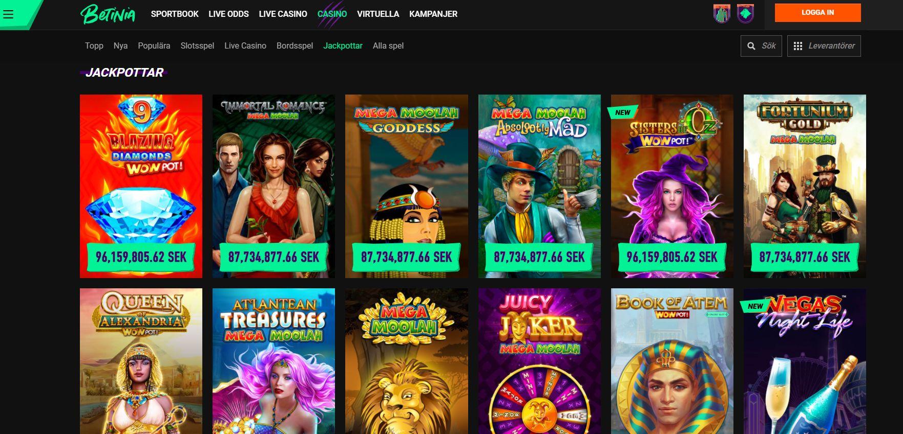 Spana in Betinias snygga nätcasino.