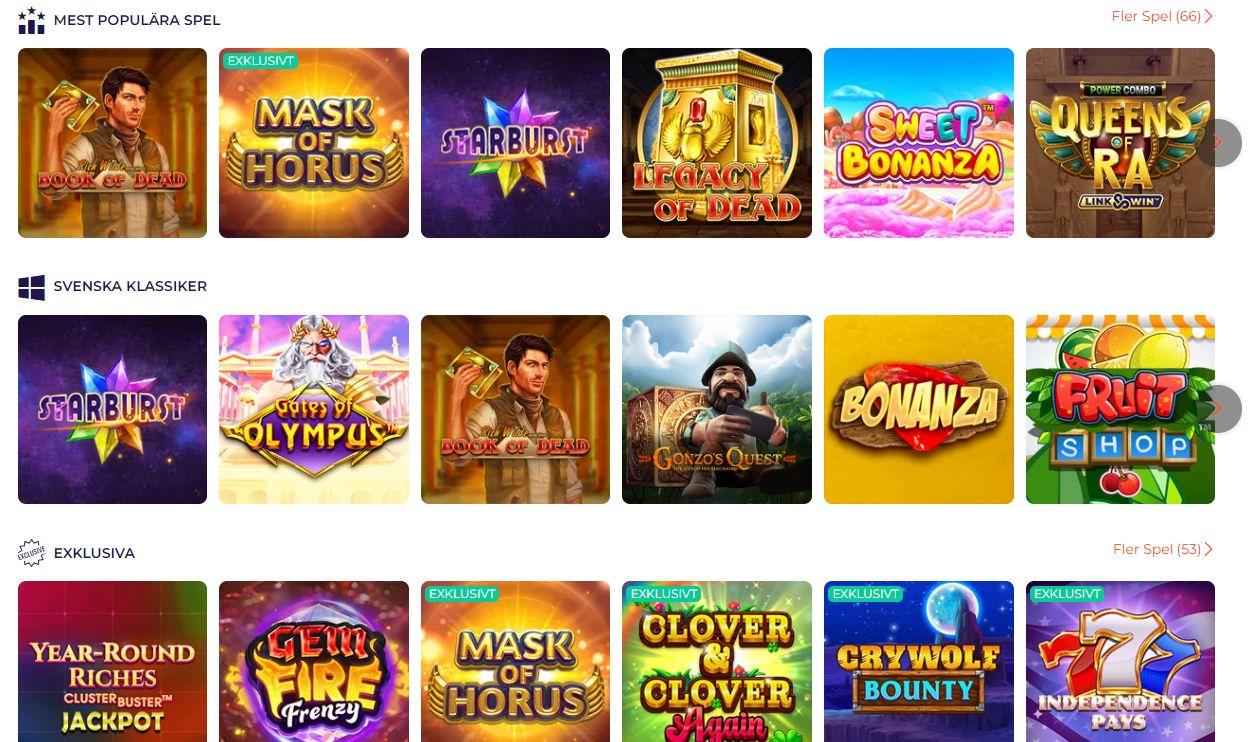 Slotssektionen hos Ninja Casino