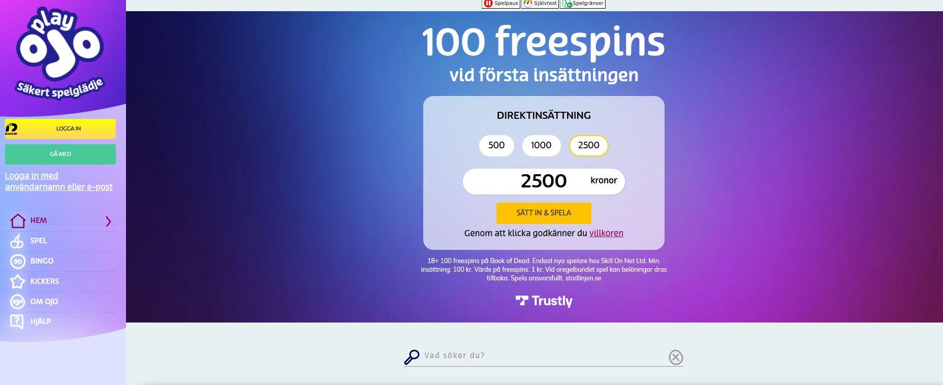 PlayOJO:s läckra startsida