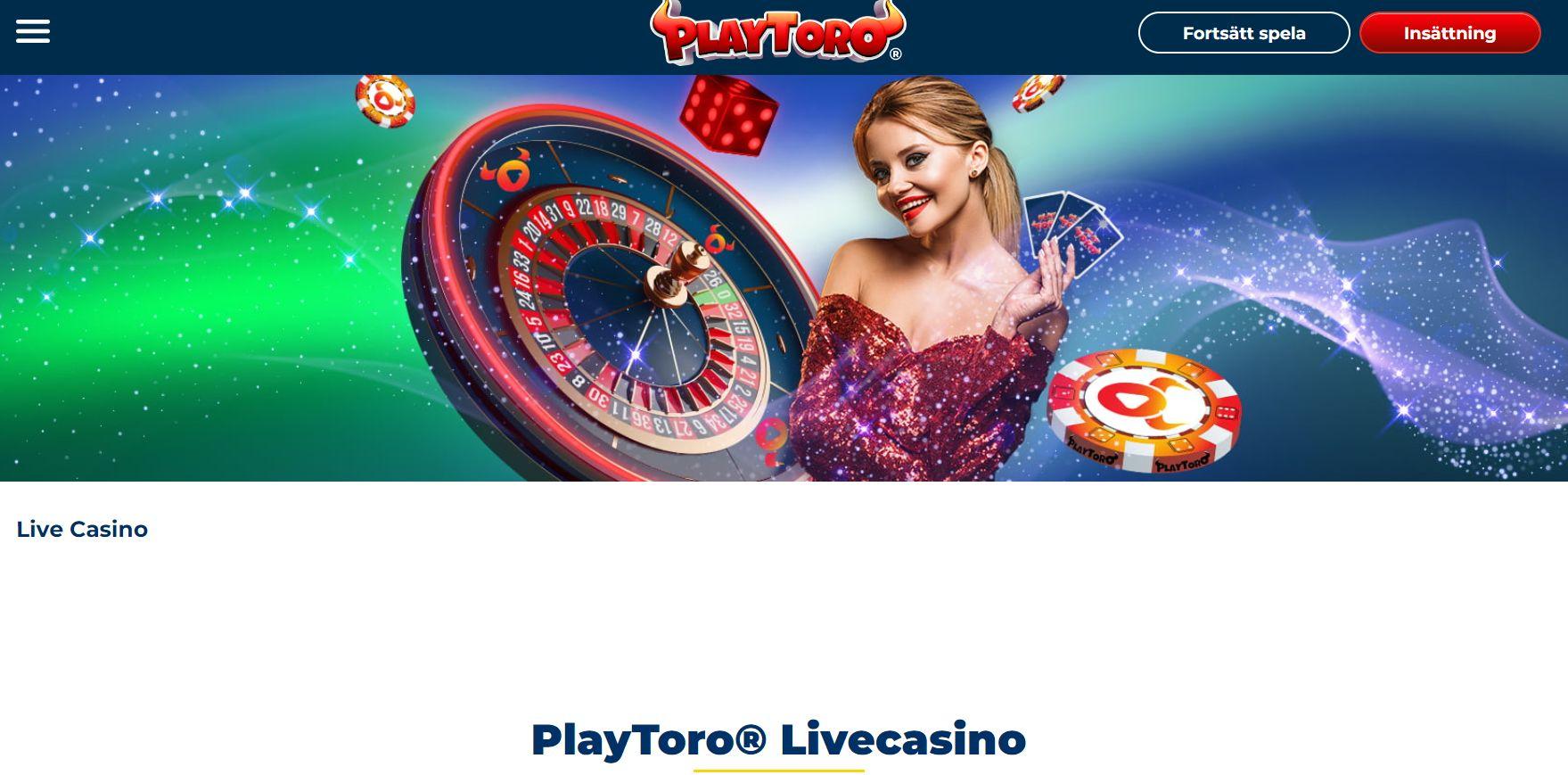 PlayToro kan även ståta med ett livecasino