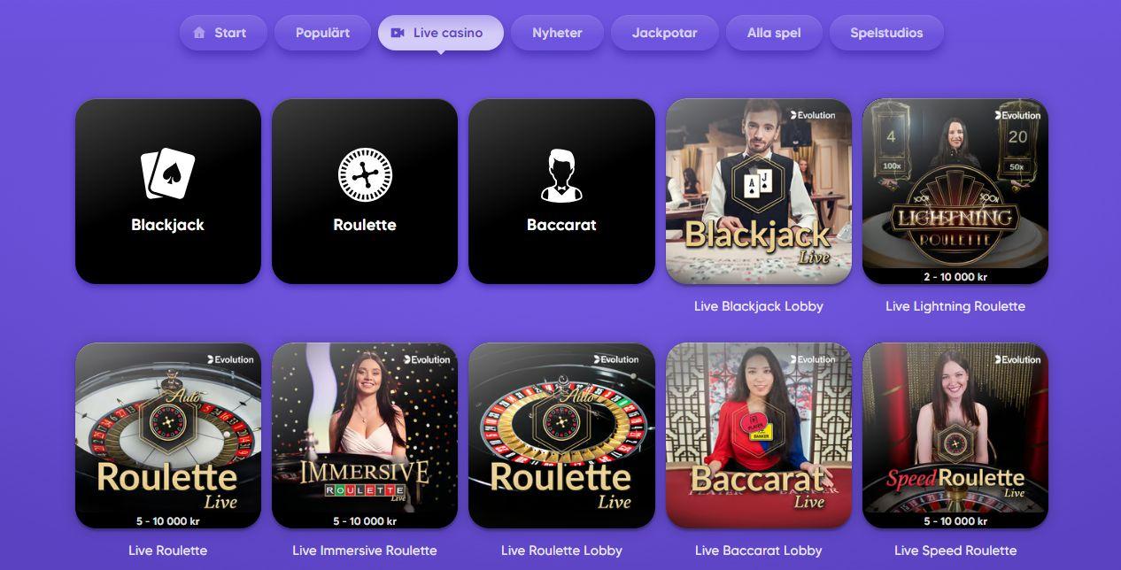 Livecasinot med spel från Evolution Gaming