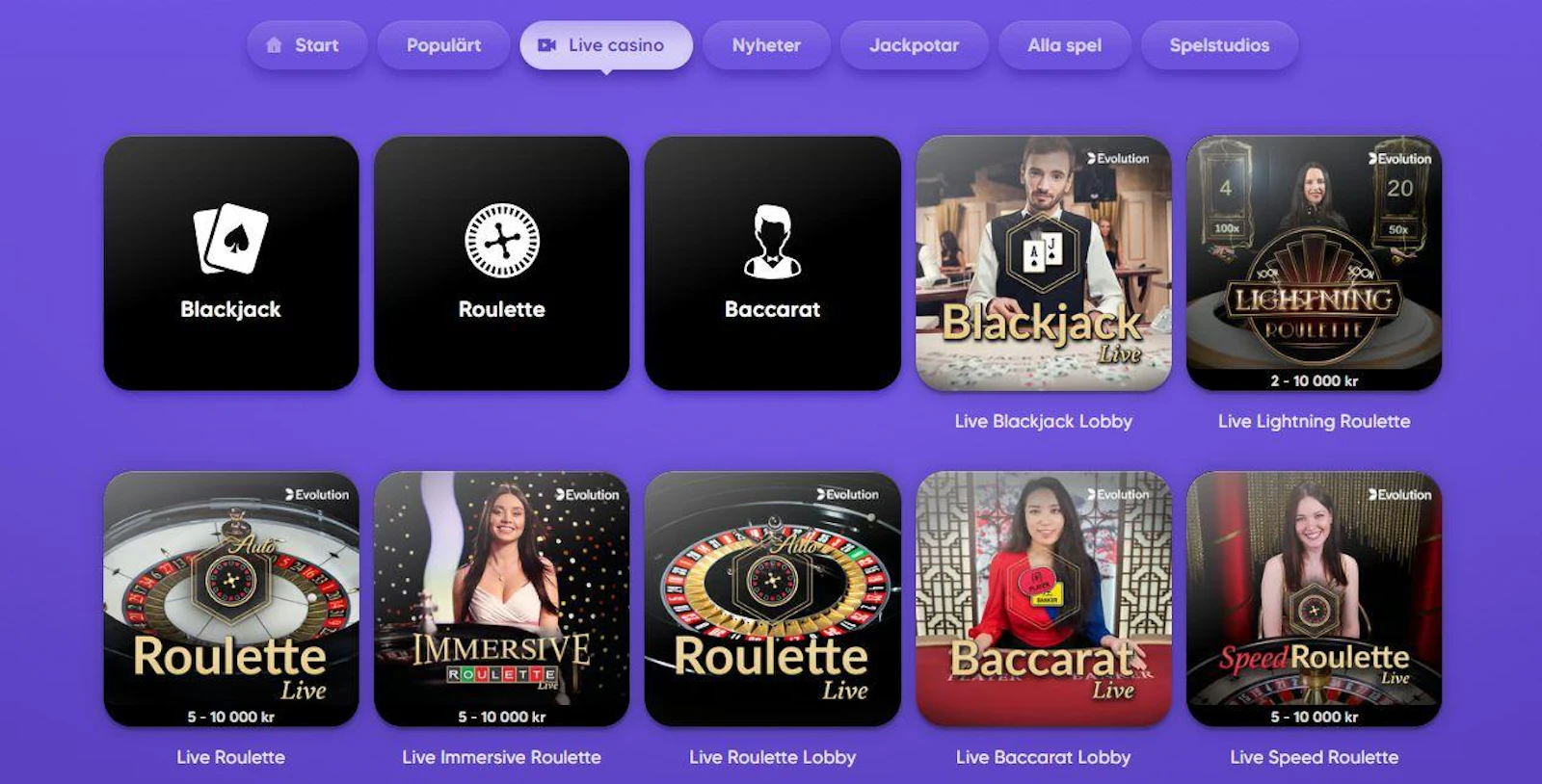 Livecasinot med spel från Evolution Gaming