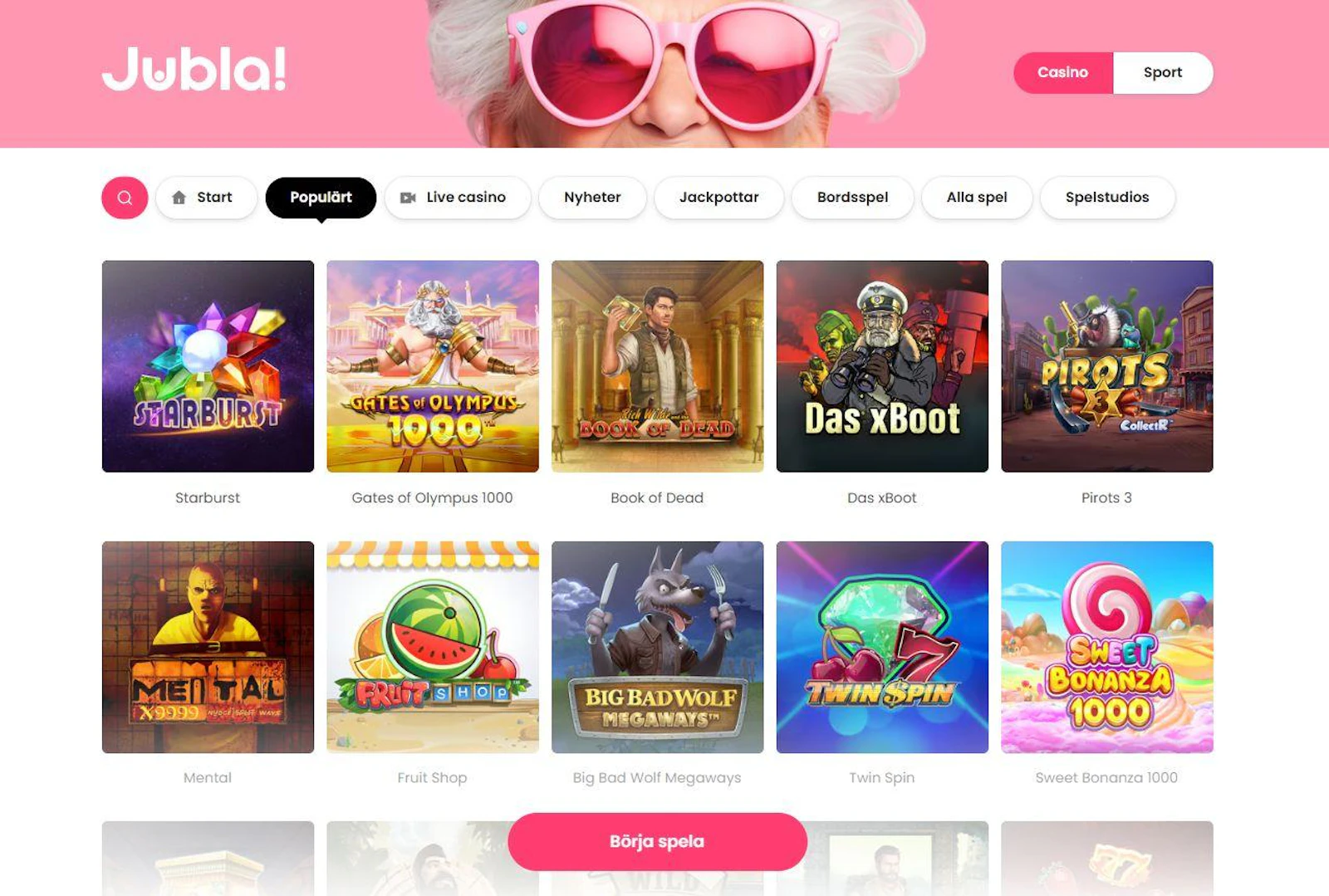 Många populära spel finns att tillgå