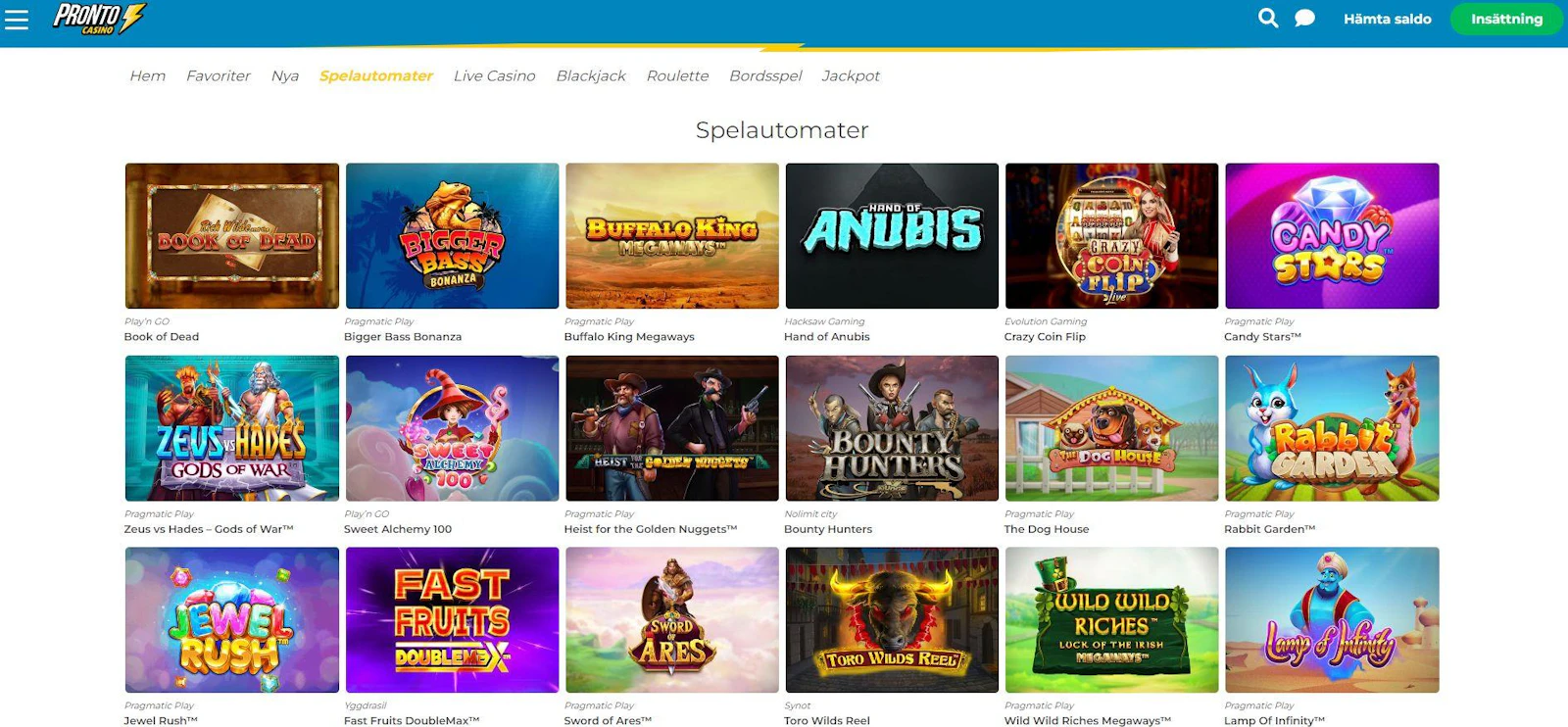 Pronto Casinos slotssida