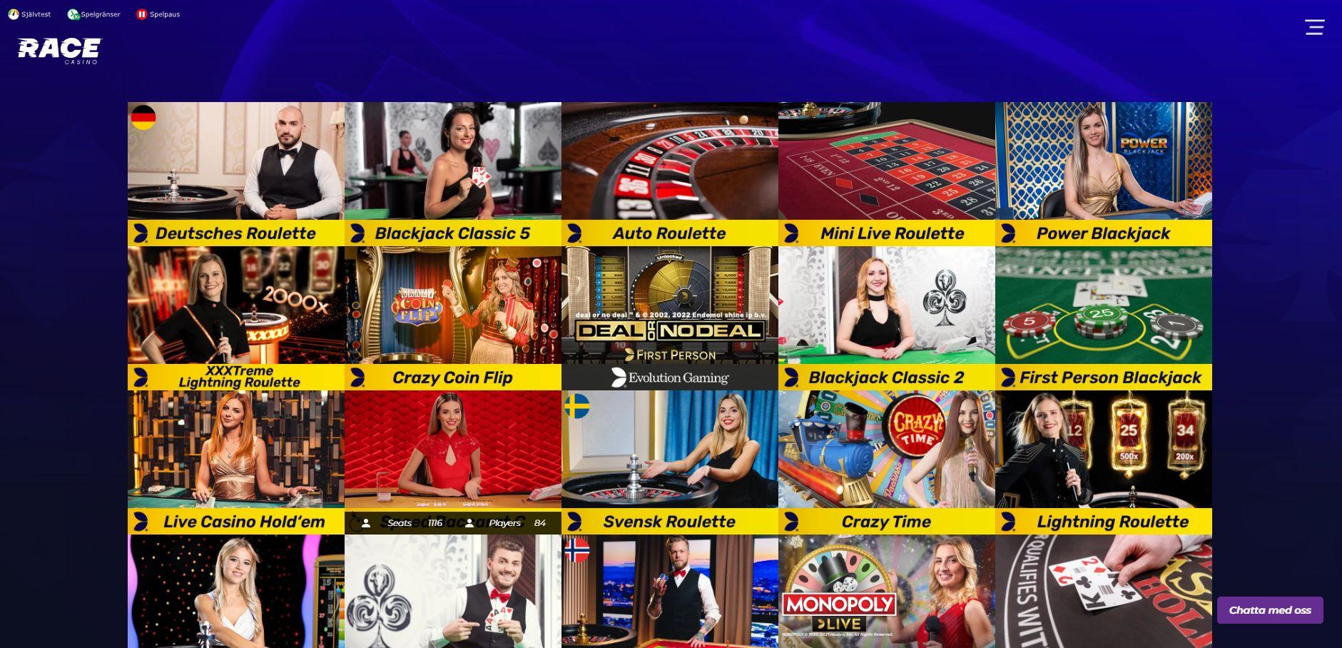 Race Casino har ett livecasino som du kan spela i