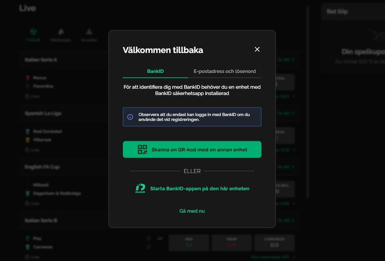 Så ser det ut när man ska skapa ett konto