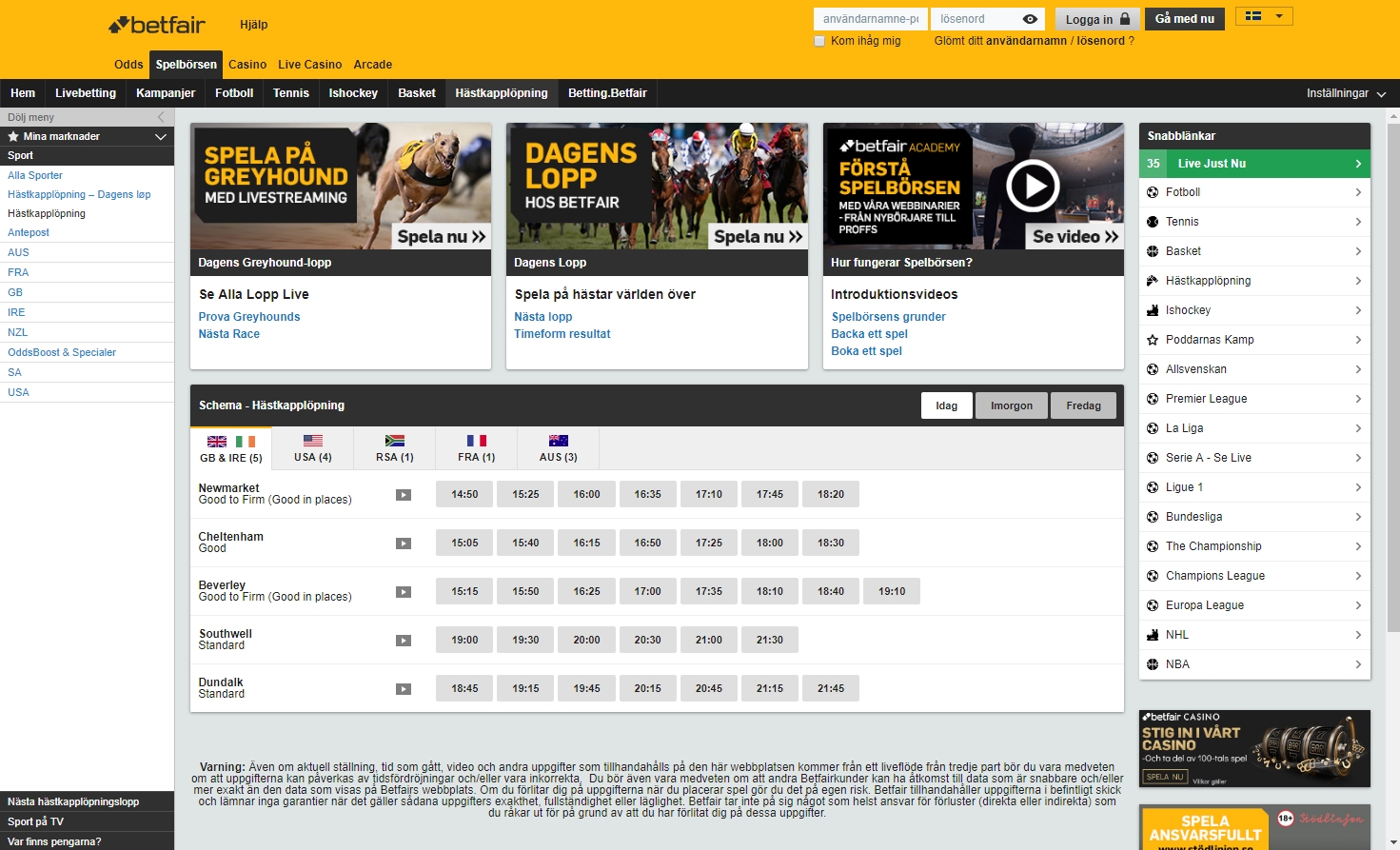 Betfair Exchange Hästkapplöpning