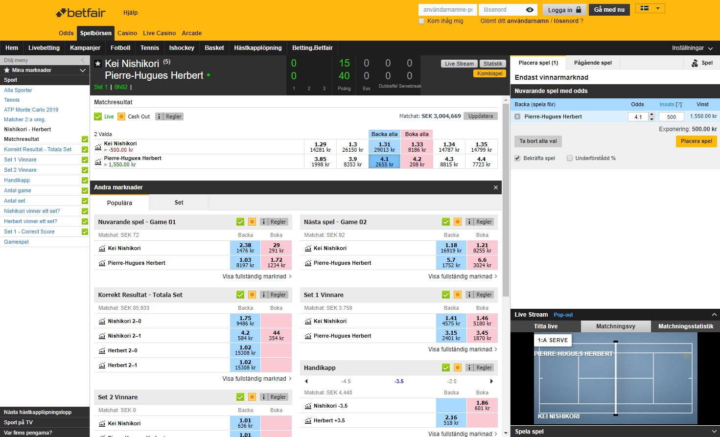 Betfair Exchange Live