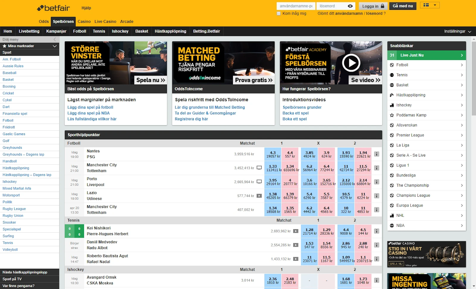 Betfair Exchange Start