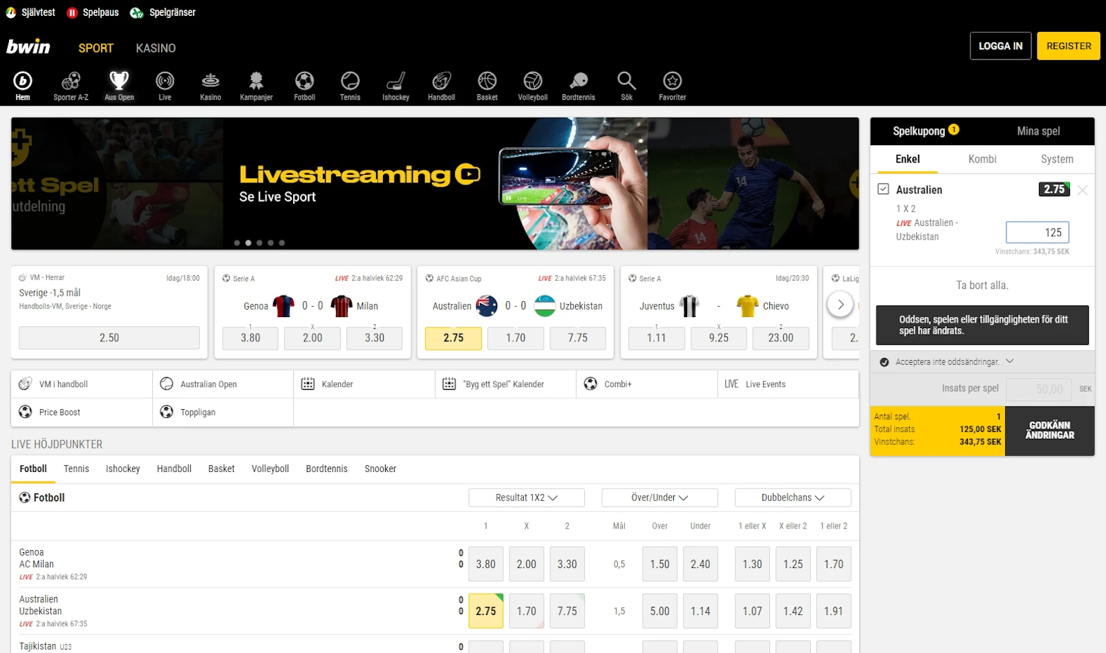 Bwin odds
