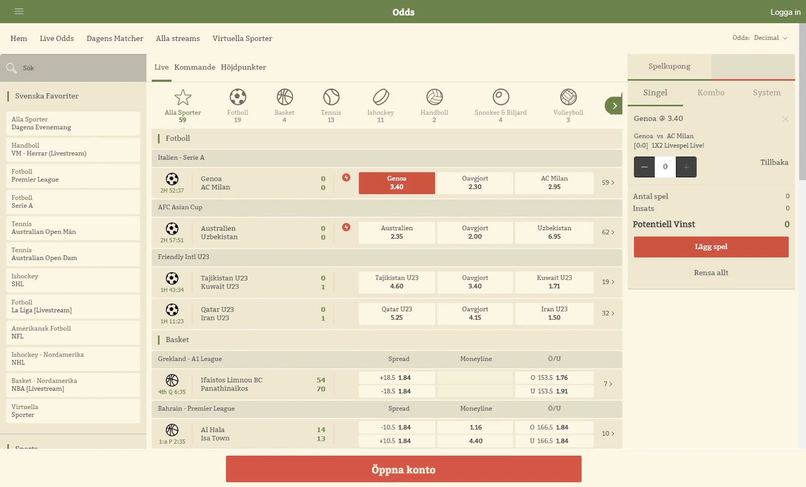 Casinostugan odds