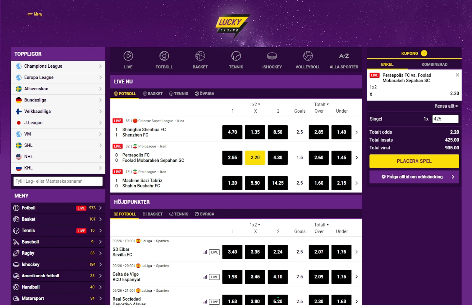 Lucky Sports Odds