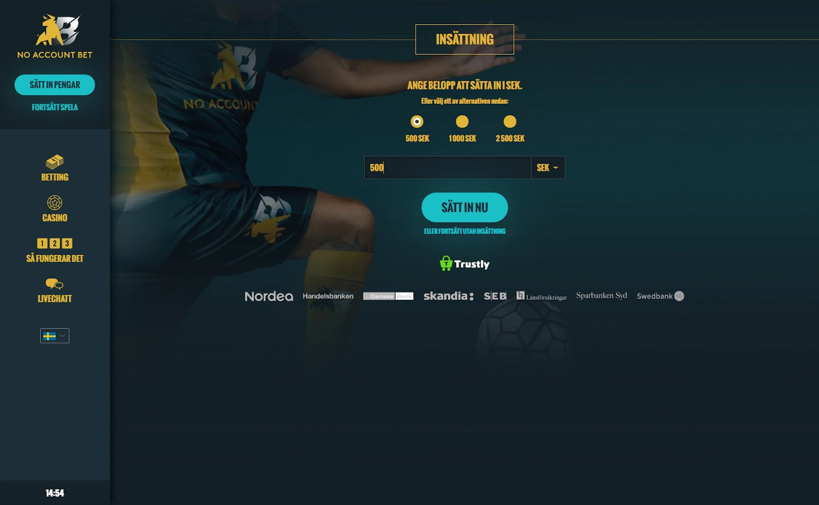 NoAccountBet Insättning