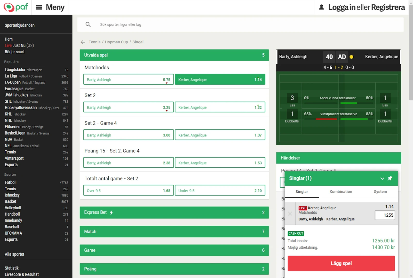 Paf liveodds