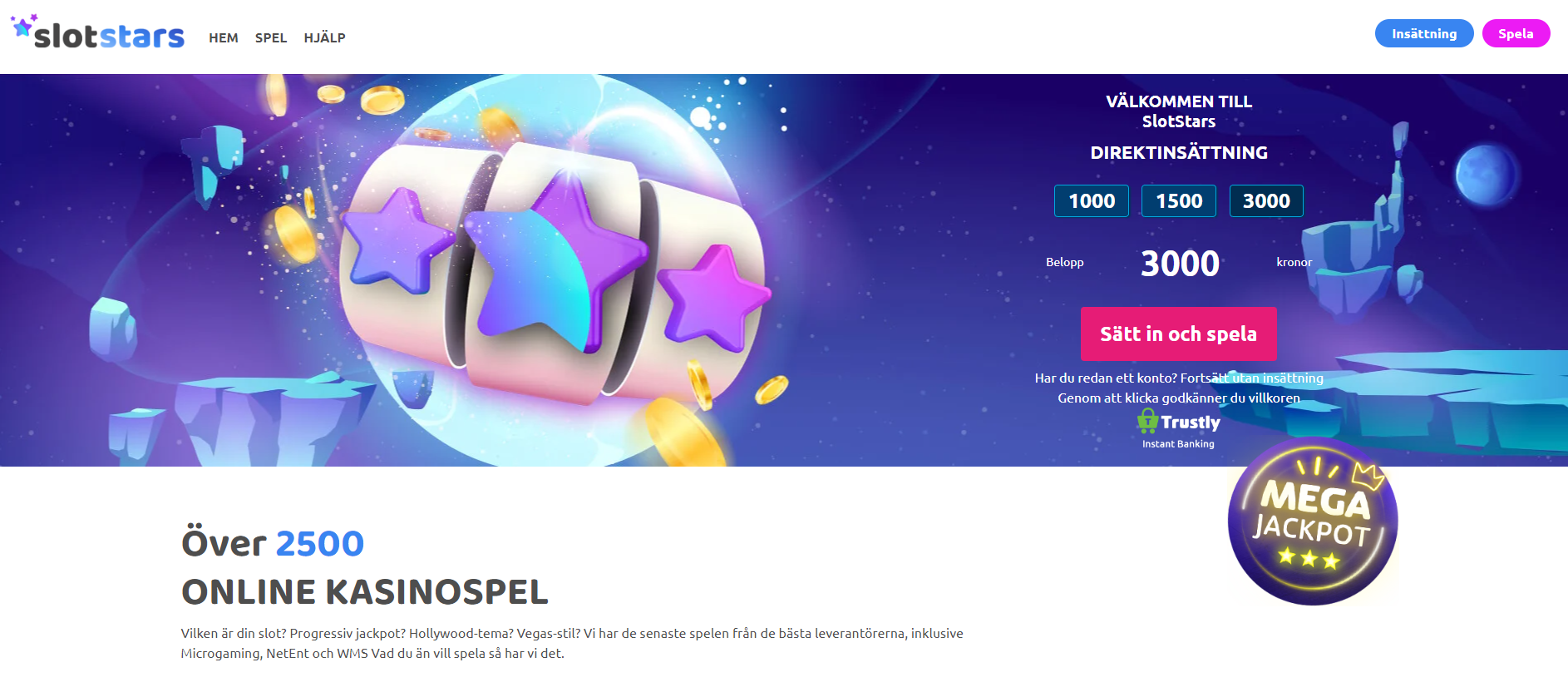 Startsidan hos SlotStars