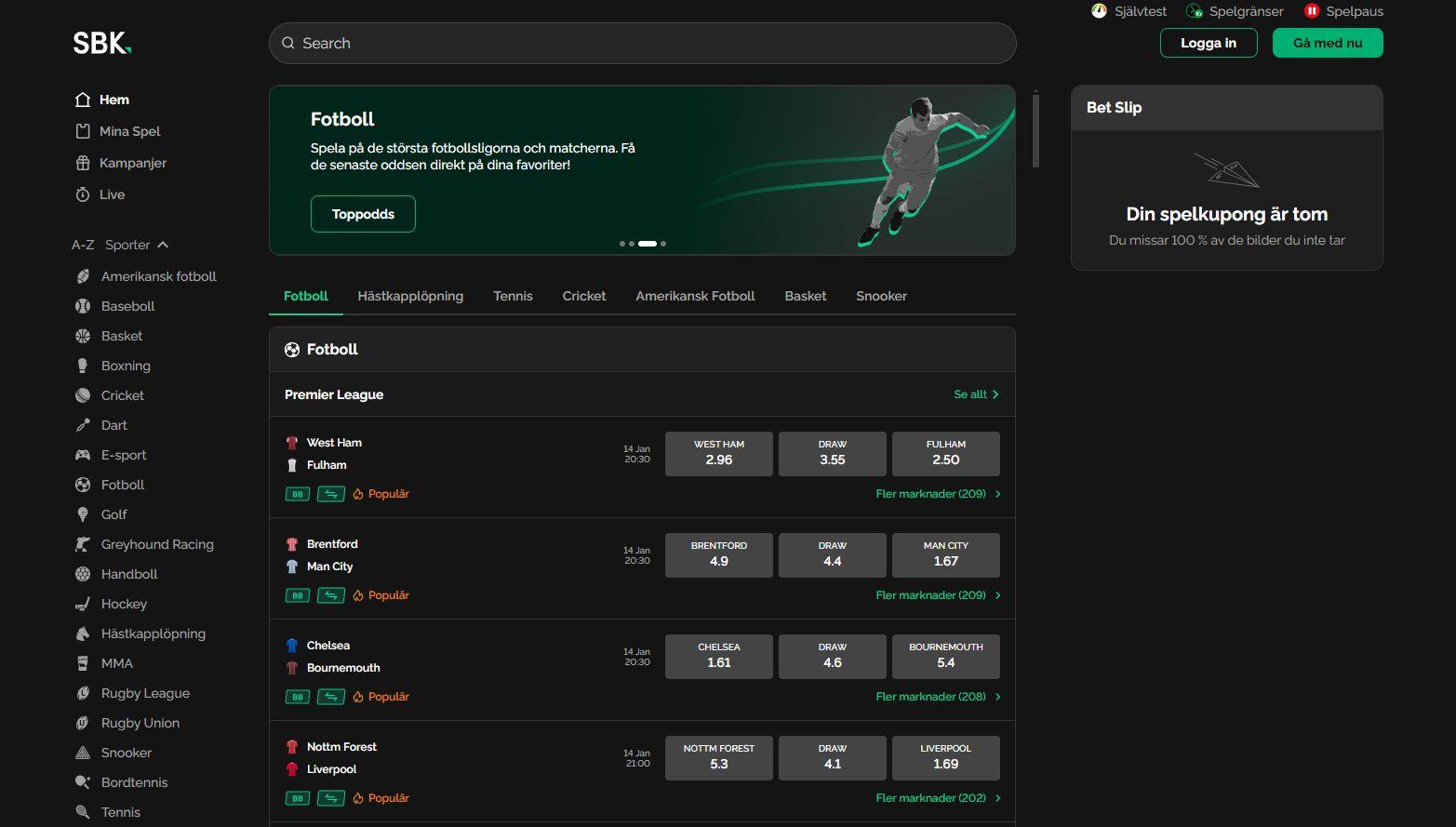 En glimt av SBK:s startsida