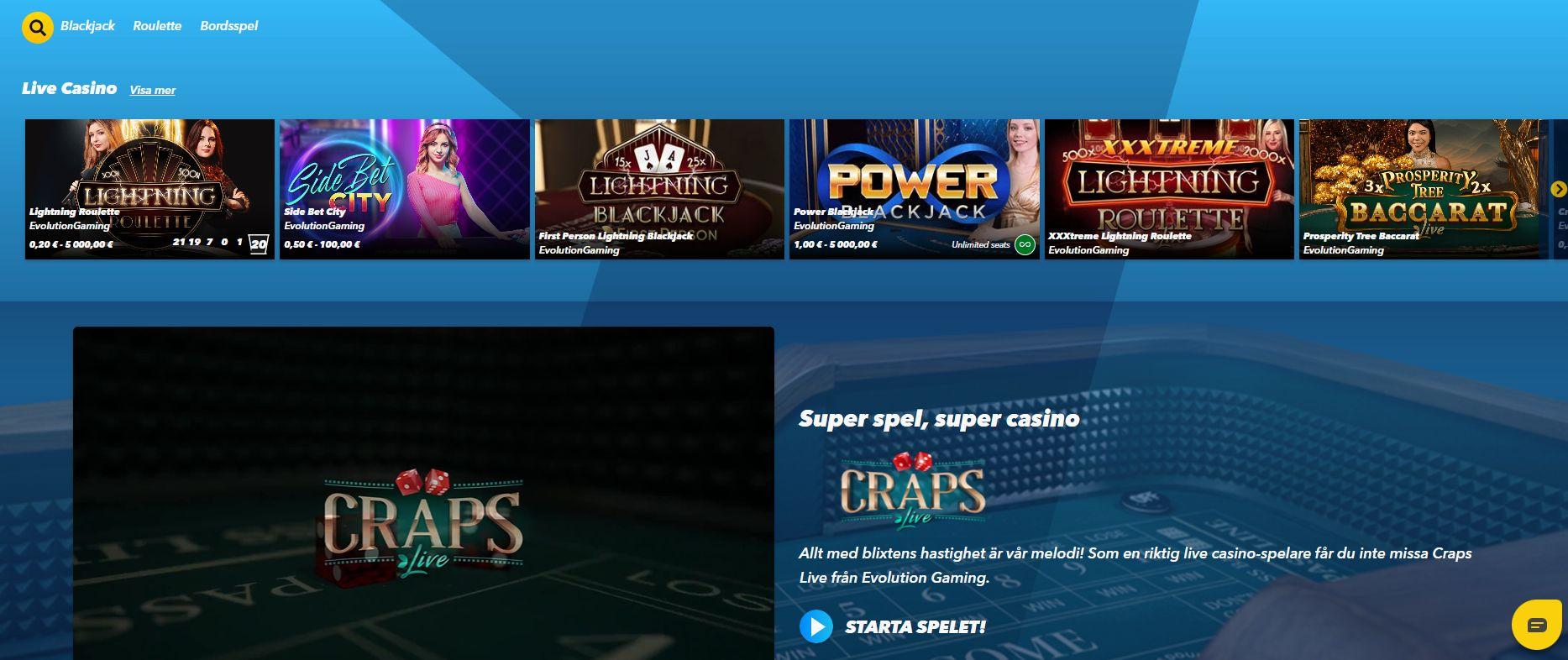 Livecasinot som Supersnabbt ståtar med