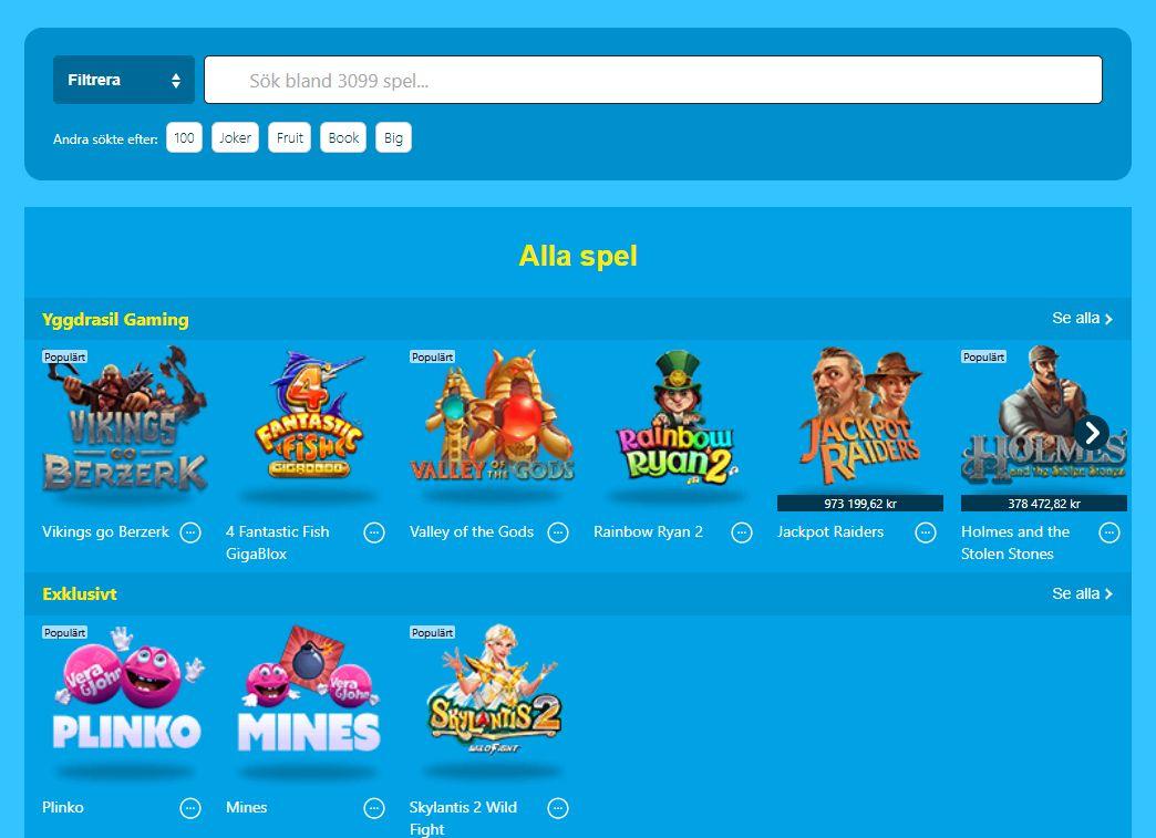 Vera&Johns sökfunktion för casinospel