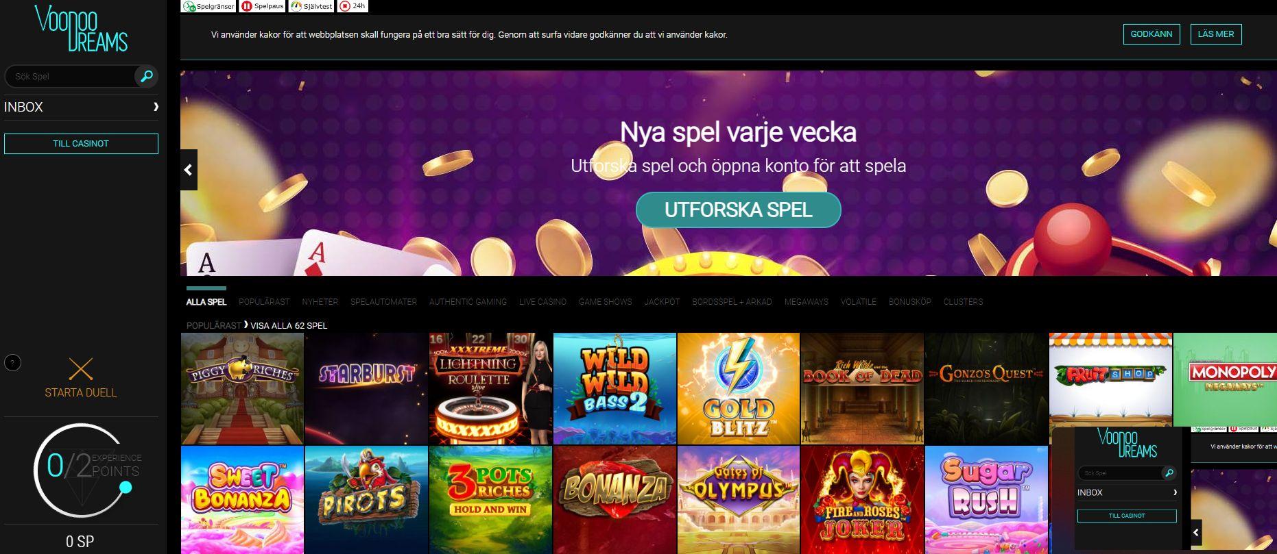 Startsidan hos VoodooDreams