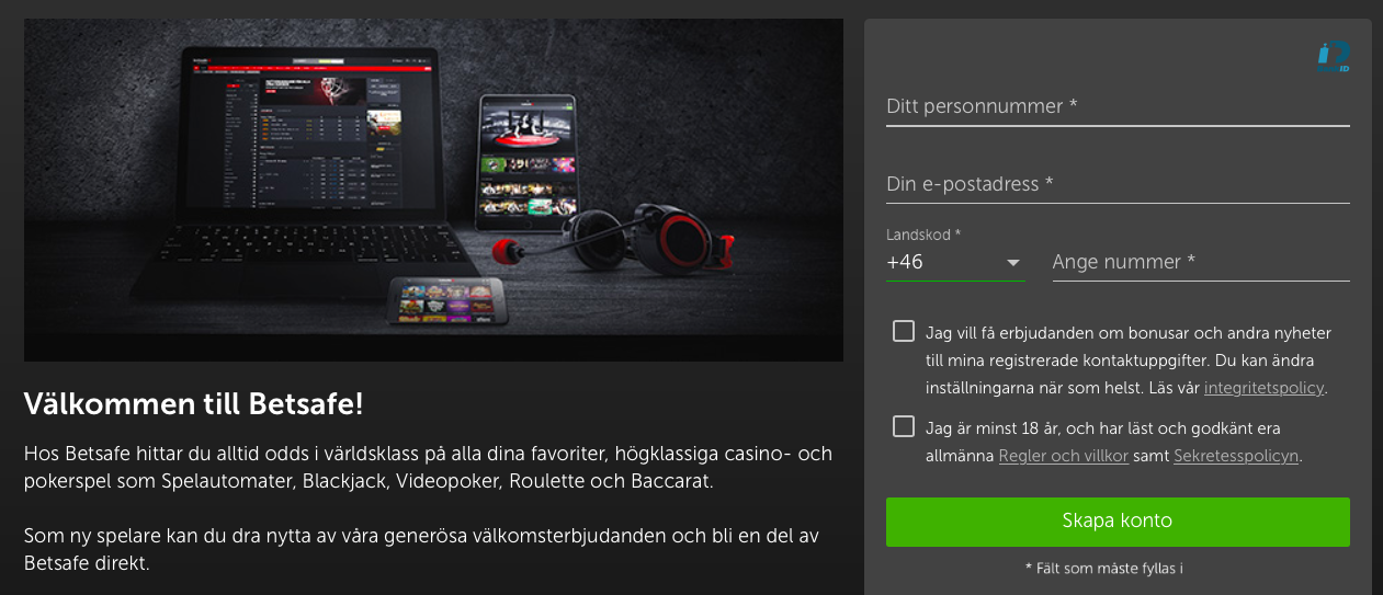 Fyll i dina uppgiter hos Betsafe