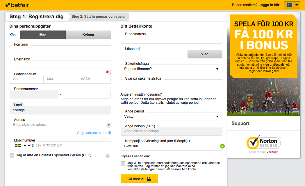 Registrera dig med dina uppgifter
